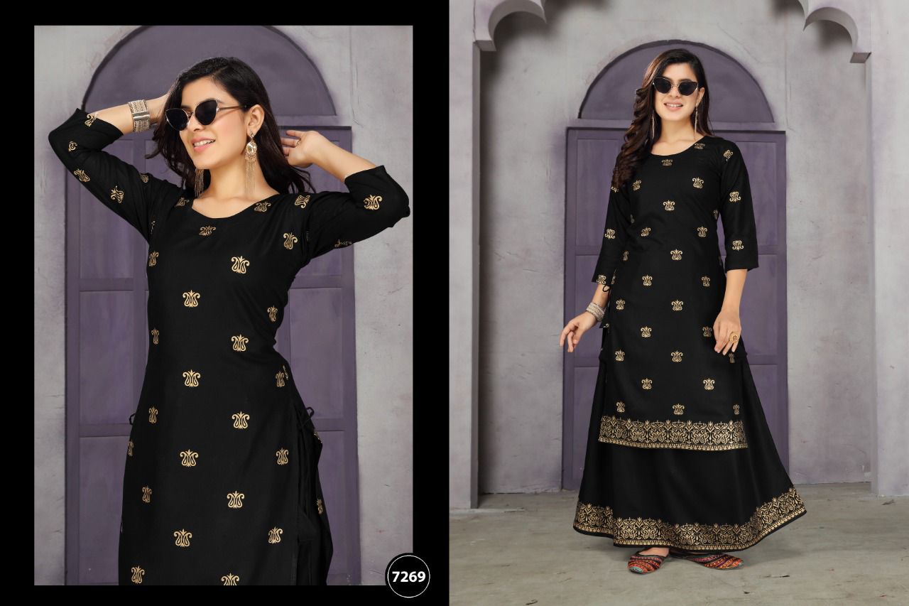 Golden Muskan 3 Heavy rayon Festive Wear Kurti With Skirt Collection